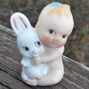 Mini Dollhouse Baby Porcelain Vintage UOGC Taiwan with Tiny Bunny Rabbit